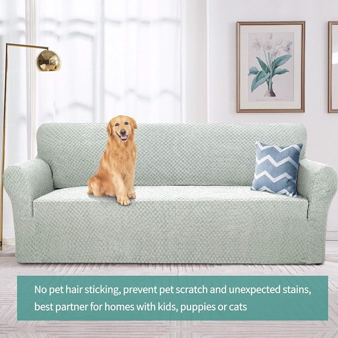 YEMYHOM Couch Cover Latest Jacquard Design High Stretch Sofa Covers for 2 Cushion Couch, Pet Dog Cat Proof Loveseat Slipcover Non Slip Magic Elastic Furniture Protector (Medium, Ivory)