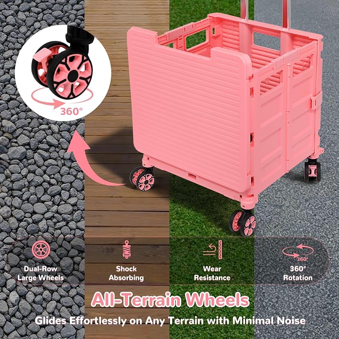Pet Stroller, Dog & Cat Stroller for All-Season, Lightweight Foldable Carrier with 360° Front Wheels, Adjustable Handle, Breathable Hole Basket for Home Outdoor Travel Shopping (Pink)