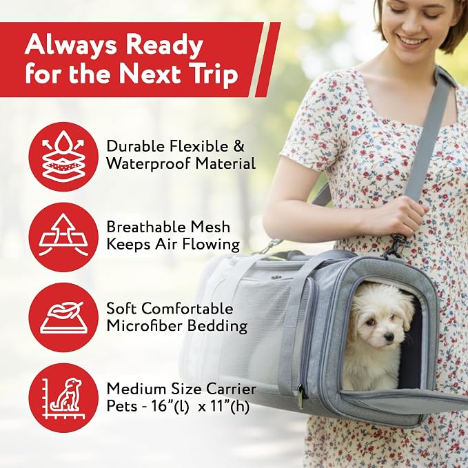 dbest Products Pet Smart Cart Sport, Soft Sided Collapsible Cat Carrier Airline Approved with Mesh Panels and Easy Side/Top Loading, Grey