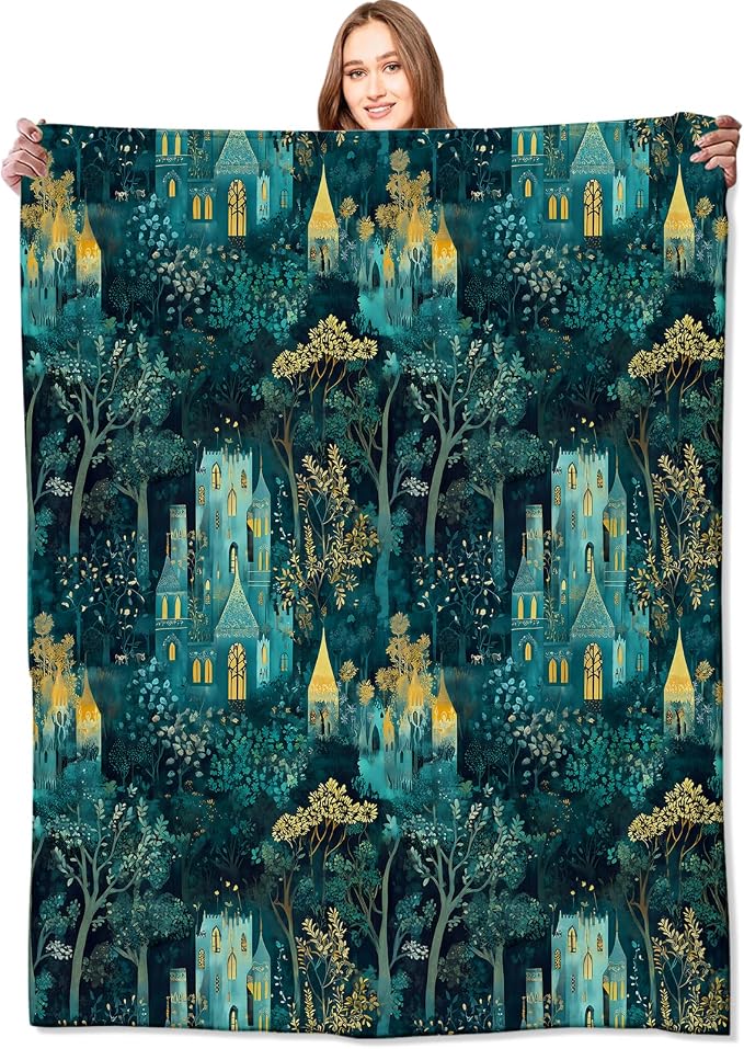 Enchanted Forest Castle Blanket,50x60in,Magical Night Scene Throw Blankets,Birthday Gifts for Kids Adult & Fantasy Lovers, Lightweight Soft Fleece,for Sofa Couch Bed Room Modern Decor
