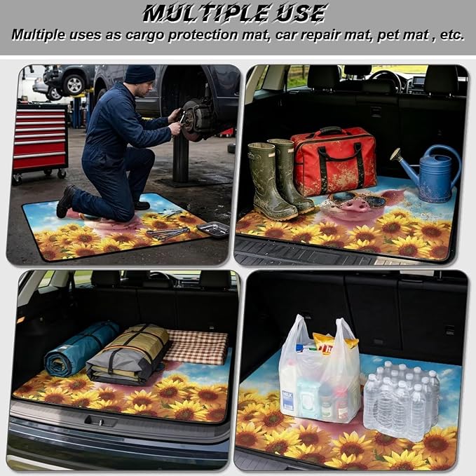 Funny Floral Pig Car Trunk Mat for Camping, Non Slip Backing Rear Cargo Mat Picnic Protector Trunk Liner Dustproof, Easy Clean, All Weather