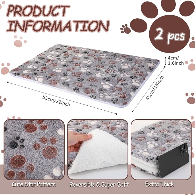 2 Pack Self Warming Cat Mat Self Heating Pad Bed Reversible Machine Washable Reflects Body Heat Warm Thermal Pet Pad Crate Blanket for Feral and Indoor Cat(Black,22'' X 18'',Dog Paw)