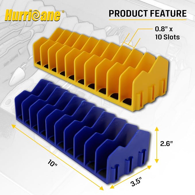 HURRICANE Pliers Organizer Rack, Pliers Cutters Organizer with Non-Slip Rubber Base, Keep Tools Organized in Drawers, 2 Pack, Extendable Design, Fit 3'H Drawers and More(Yellow and Blue)