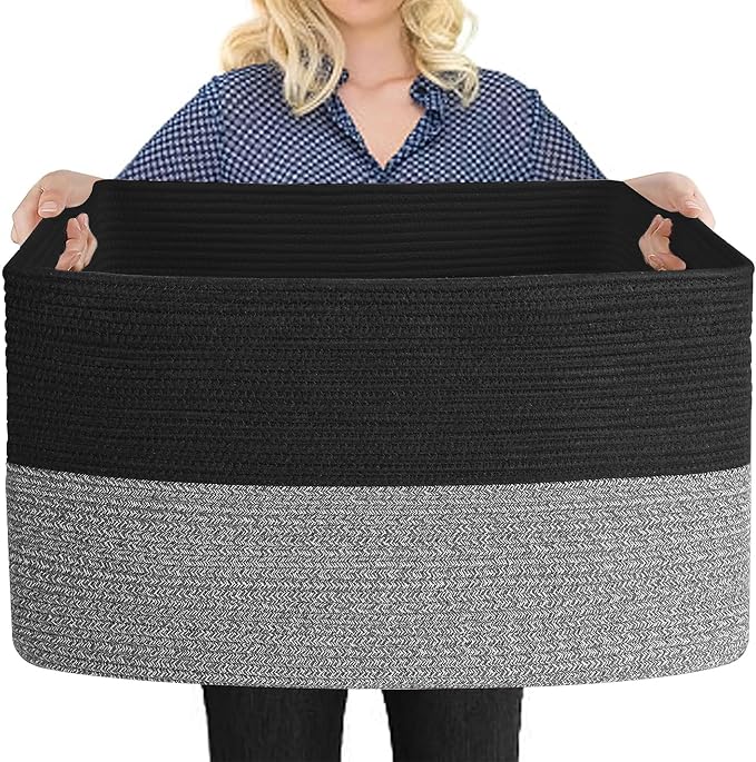 MEGASKET Extra Large Storage Baskets, 22" x 17" x 12" Black Baskets for Organizing, Rectangle Woven Basket for Blankets, Toys, Towels, Laundry, Decorative Wicker Storage Basket, Basket for Decor