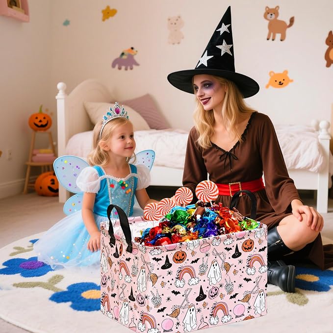 Gost Pattern Halloween Storage Basket Shelf Basket Storage Bin, Nursery Basket Organizer Box for With Handles for Room Deco