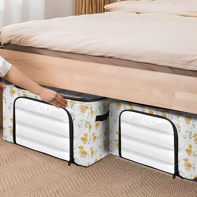 Cute Pet Duck Under Bed Storage Container Clear Window Foldable Storage Boxes with Lids 2 Openings Closet Storage Bins Metal