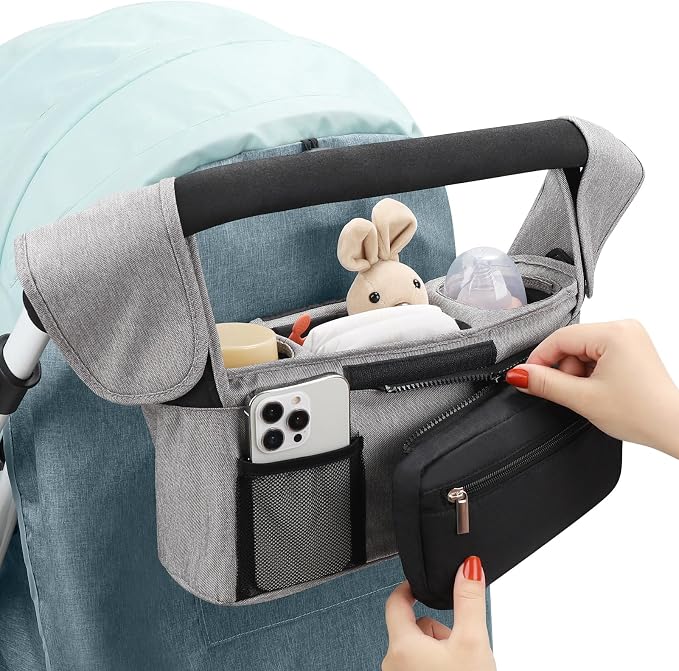 Accmor Universal Stroller Organizer with Insulated Cup Holder Detachable Phone Bag and Shoulder Strap,Stroller Bag Caddy Organizer for Uppababy, Baby Jogger, Britax Strollers
