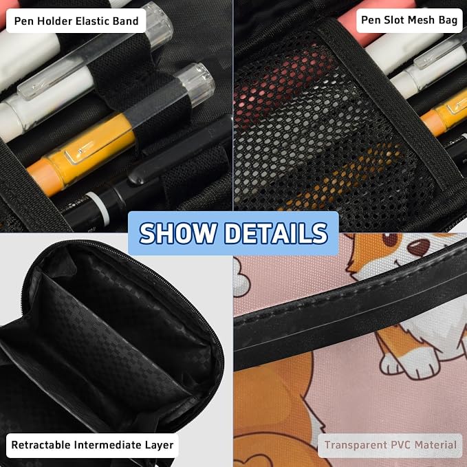 Cute Pets Heart Pink print Large Capacity Pencil Case with Zipper Water Resistant Portable Organizer Pen Bag for Students School Office