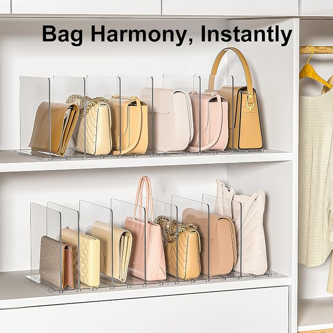 SortNStore Bag Purse Organizer Accessories: 2-Dividers Plastic Clutch Dividers for Closet Organizers and Storage - Keep Carteras & Pocketbook Upright
