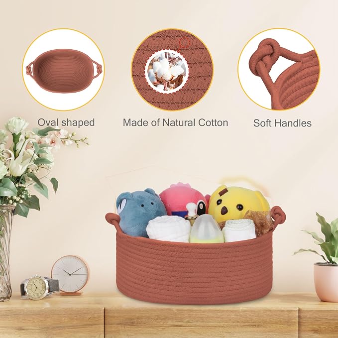 Small Empty Gift Basket with Bag & Ribbons, Autumn Glaze | 12“x8”x5”, Cotton Rope Woven Basket for Birthdays, Baby Showers, Mother's Day, Christmas; Stores Small Items, Kids & Pet Toys