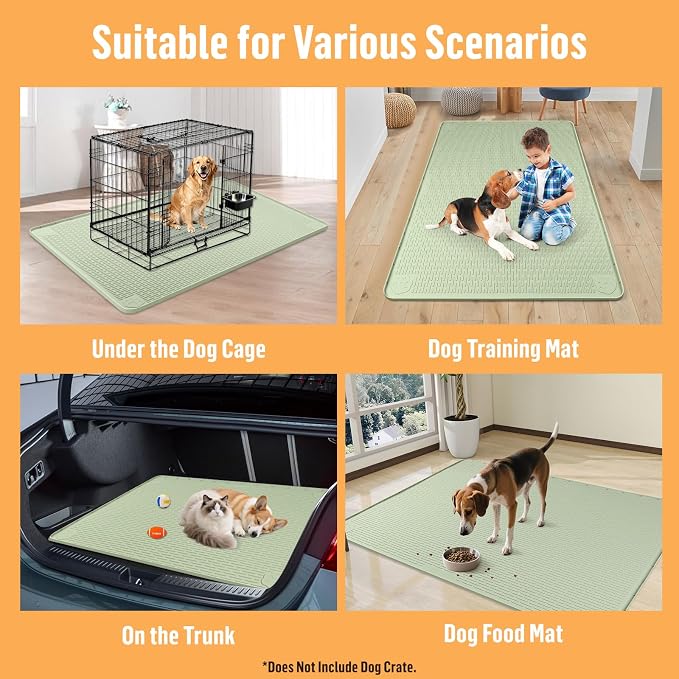 Silicone Dog Bed Mat 50"x 35" Crate Mat for Dog Cages, Green | Extra Large Kennel Mat with Raised Edge, Washable, Leakproof, Waterproof Dog Mat for Crate, Dog Floor Mat to Protect Floors