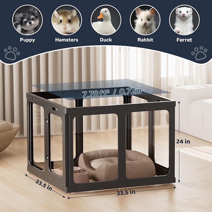 Jalove 24" H Acrylic Dog Playpen Indoor,Relieves Pet Anxiety | Ideal for Small Dogs, 8 PCS Plastic Puppy Playpen with Door, Clear PlayPen for Dog Rabbit, Easy Assemble Pen, Black