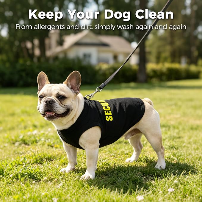 BINGPET Embroidered Security Dog Shirts,Soft Cotton Puppy Tshirt,Breathable Lightweight Dog Costumes Tank Top Vest,Machine Washable Stretchy Clothes for Small Medium Large Dogs Boy Girl (S)