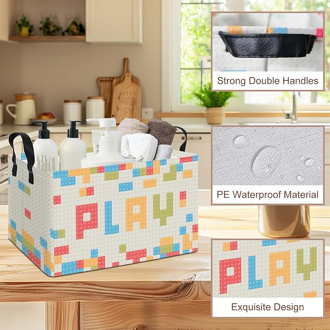 Rectangular Building block Storage Basket | Gifts Bag for Books,Clothes,Gifts,Pets-Perfect for Home,Office,Nursery,Dorm,Shelf