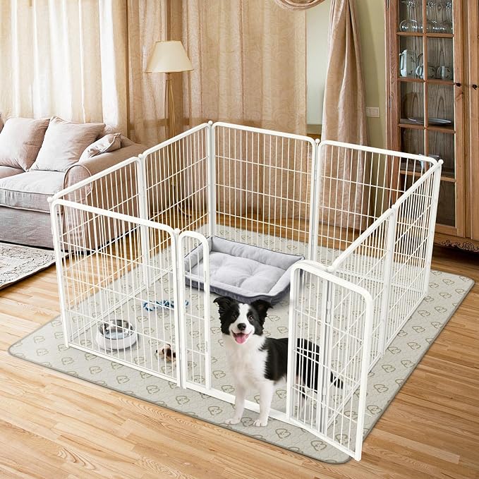 FXW Homeplus Indoor Dog Playpen with Washable Pee Pad, 32" H, 8 Panels | Calm Indoor Play Area, Super Absorbent Pad for Easy Cleanup, for Small & Medium Dogs, Patented