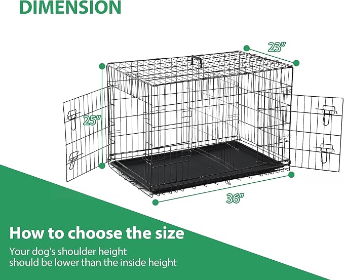 Dog Crates for Medium Dogs 36 Inch Dog Kennel Medium Dog Crate Foldable Dog Cage Double Door w/Leak-Proof Tray/Divider, Portable Dog Cage Collapsible Metal Dog Crate Dog Cages for Medium Dogs Indoor