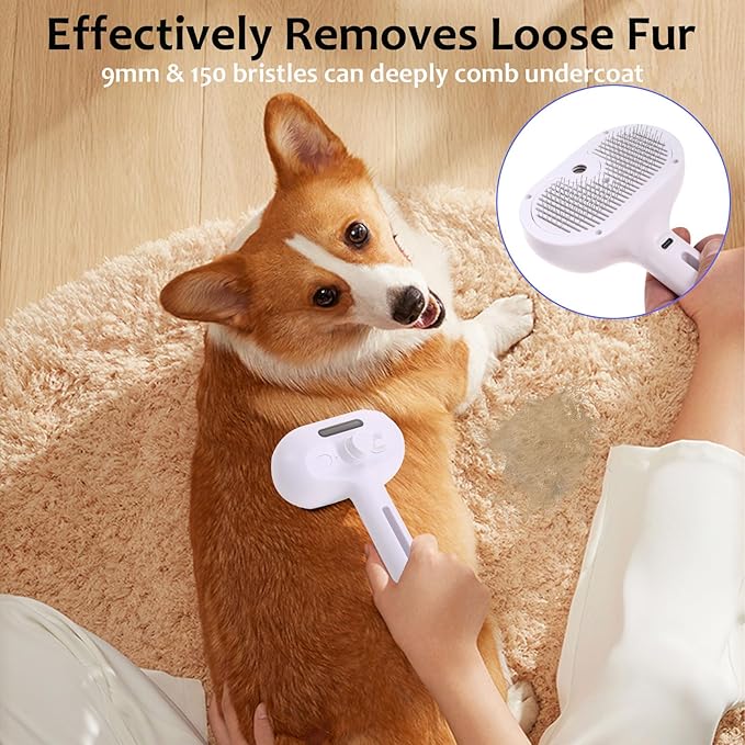 for Dogs & Cats – 3-in-1 FreshFur Shower Brush with Steam, Magic Pet Hair Grooming Tool for Long/Short Fur – Better Dog Bath Brush & Cat Steam Brush for Shedding, Detangling &Deep Cleaning