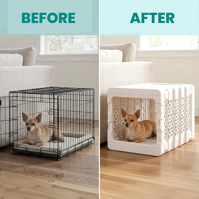 PAWD Collapsible Dog Crate, Portable Indoor Outdoor Kennel for Dogs 15–25 lbs, French Bulldog, Dachshund, Maltese, Pomeranian, Medium, 26" L x 20" W x 21" H, 12 lbs, White