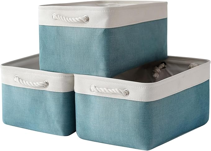 Storage Bins - Large 3 Pack 15.7x11.8x8.3 in Fabric Storage Baskets for Organizing Shelves | Large Basket Closet Organizer for Home Decor Shelf Baby Toy Laundry (White & Green)