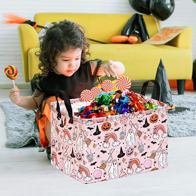 Gost Pattern Halloween Storage Basket Shelf Basket Storage Bin, Nursery Basket Organizer Box for With Handles for Room Deco
