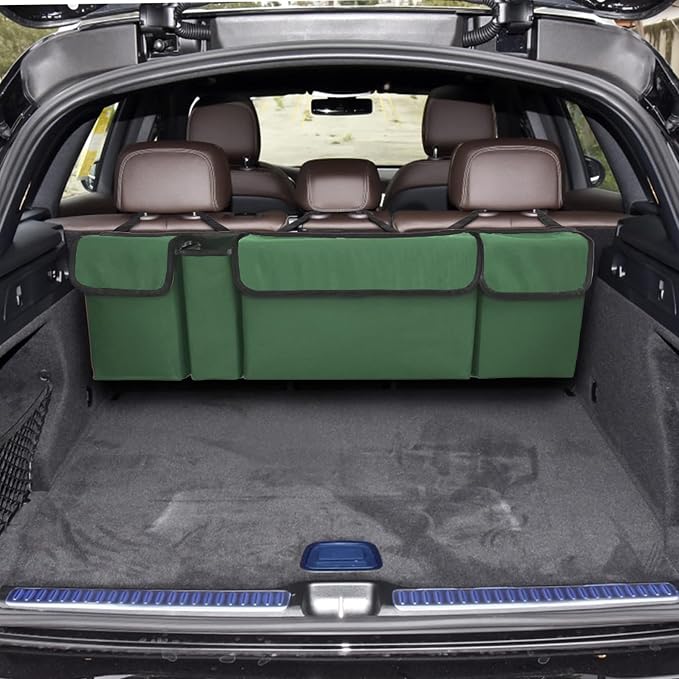 Car Trunk Organizer, Backseat Hanging Large Storage with Adjustable Straps,Waterproof PVC Collapsible Cargo Bag, Car Interior Accessories for Auto SUV MPV (Green)
