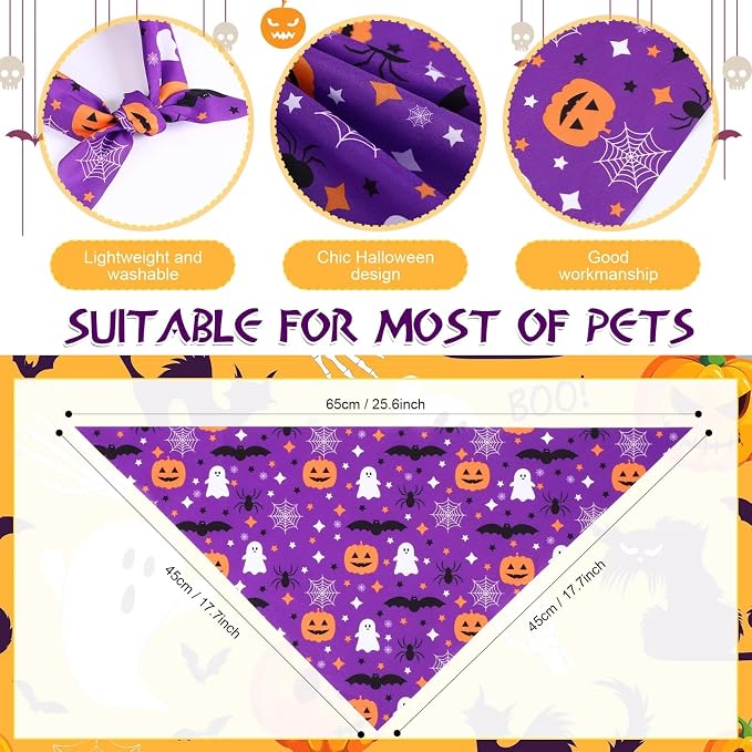 Abbylike 50 Pcs Halloween Dog Bandanas Bulk, Pumpkin Ghost Bat Skull