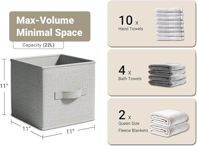 LayerSpace 4 Pack Foldable Fabric Closet Storage Bins, 11Inch Organizer Cubes with Handles, Linen Storage Boxes for Clothes, Toys, Books and Home Organization,Gray | Thickened Rigid PP Panels, Cotton-linen Shelf Baskets, Measure 11"L x 11"W x 11"H for ...
