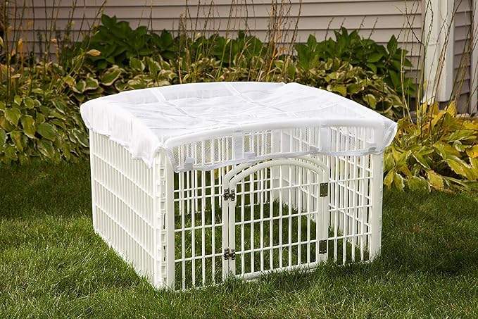 IRIS USA Playpen Cover, Mesh Top, White | Escape Artists, Top Enclosure Add-On, Pen Roof System, Overhead Security, Easy Attach Clips, Washable Material