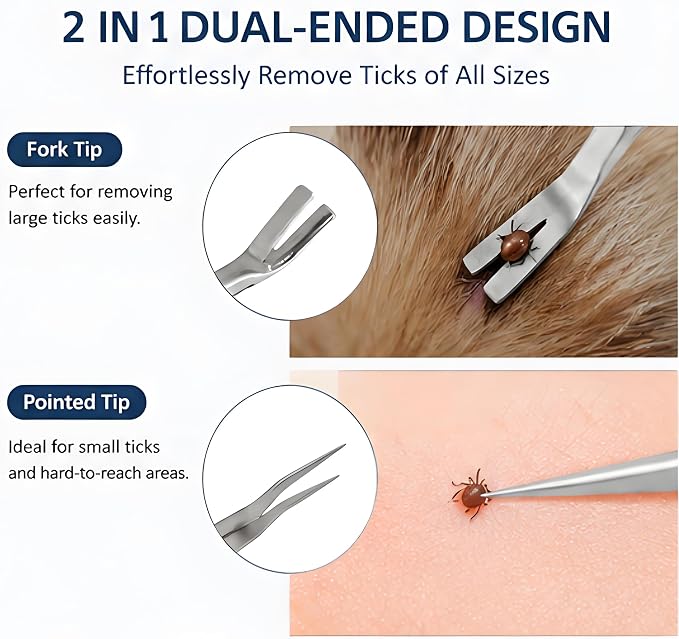 2pcs Silver 2-in-1 Pet Grooming Tweezers, Stainless Steel Dual Tip Tool | stainless steel pet grooming tweezers dual tip hand tool tick tweezer pet care travel kit 2pcs