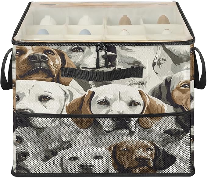 TropicalLife Dogs Animal Shoe Organizer for Closet | Cute Puppy Pets Foldable Shoe Storage Organizer Box Bin with Adjustable Dividers and Clear Cover, Fits up to 16-32 Pairs