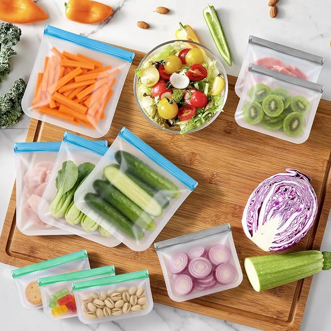 20Pack Extra Thick Silicone Gallon Freezer Bags, Reusable Sandwich & Storage Bags - Eco-Friendly Reusable Lock Bags, Freezer Storage Bags, Safe for Cooking, Dishwasher & Organization