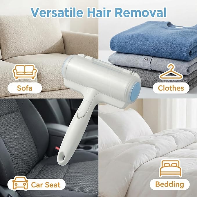 Pet Hair Remover Tool 2 Pack - Pet Hair Brush + Reusable Lint Roller, for Long/Short Hair Indoor Cats & Dogs Shedding, Pet Fur Remover for Furniture, Car, Couch, Bedding