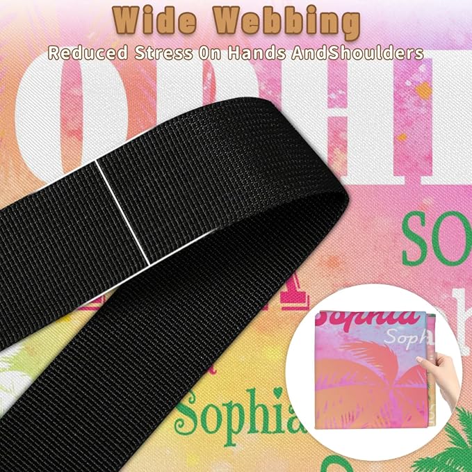 Custom Extra Large Storage Baskets Name with Lid, Green Pink Tropical Palm Tree Personalized Storage Bins Boxes Handles for Clothes Blanket Bedroom Closet Shelves, Painted Blue Pink Background