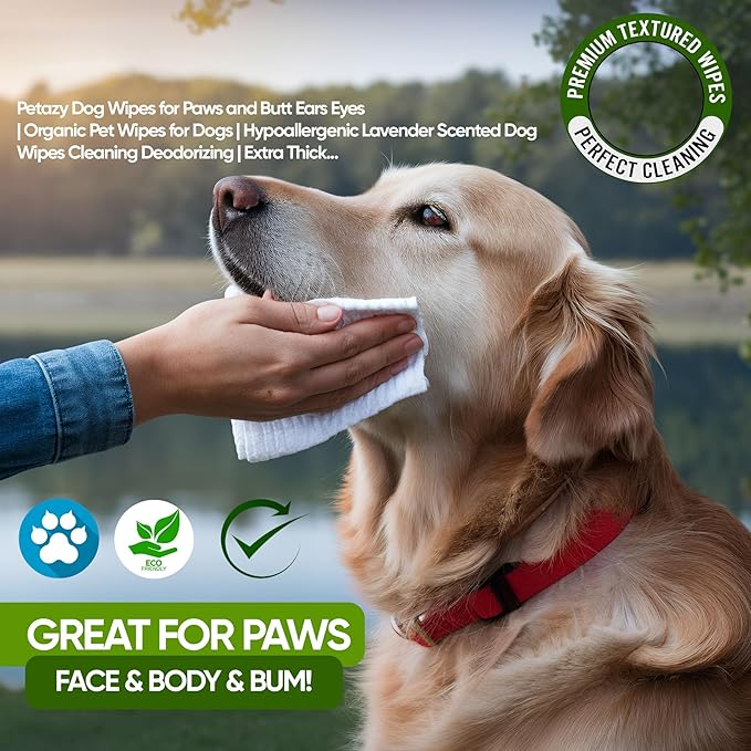 Petazy Dog Wipes for Paws and Butt – 400 Count (8x8in) Hypoallergenic, Deodorizing Pet Wipes for Dogs and Cats | Extra Large, Plant-Based, Unscented | Includes 4 Grooming Glove Wipes