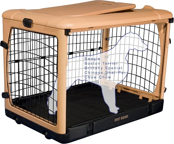 Pet Gear The Other Door 4 Door Steel Crate for Dogs/Cats, 36", Beige | Garage-Style Door, Includes Plush Bed & Travel Bag, No Tools Required