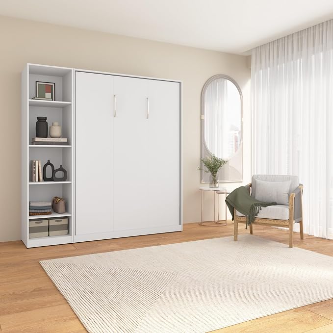 Bestar Full Murphy Bed with Closet Organizer, White, Claremont, 79W | Closet Organizer; supports up to 1000 lb; min. ceiling height 83 in.; dual piston mechanism; 10-year warranty