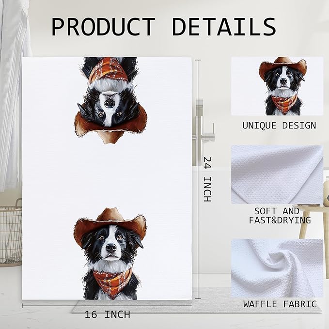 Cabana Bro Border Collie Gifts Kitchen Towels, Border Collie Gifts for Women Men Decorative Hand Towels for Bathroom, Funny Western Cowboy Shepherd Dog Dish Tea Towels for Kitchen, 16x24 Inch