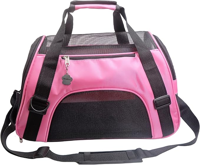 ZaneSun Cat Carrier,Soft-Sided Pet Travel Carrier for Cats,Dogs Puppy Comfort Portable Foldable Pet Bag Airline Approved (LightPink)