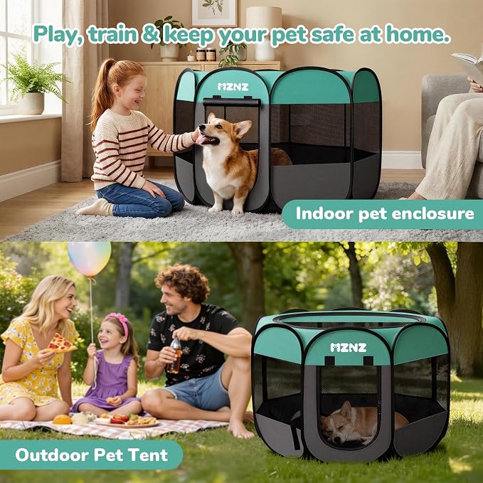Dog Cat Small Animal Puppy Playpen Crate, Medium, Blue | Portable Pop Up Pet Cage Enclosure Tent Kennel Indoor Outdoor with Carrying Case, No Assembly, Camping Use