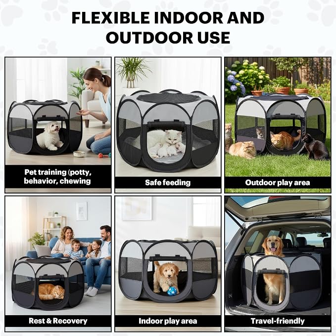 LAFYETTE - USA Based, Dog Cat Playpen, Puppy Kitten Pet Playpen Indoor Outdoor, Portable Pop Up Dog Kennel Tent Crate Cage for Dog Cat Rabbits, Foldable Pet Enclosure, Removable Top Cover, 36" x 16"