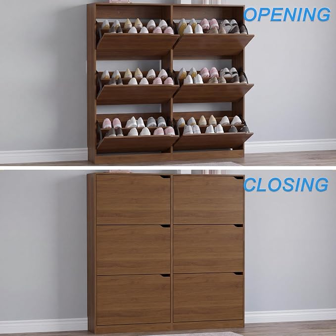 BORNOON Shoe Cabinet with 6 Flip Drawers, Slim Narrow Shoe Storage Cabinet, Freestanding Shoe Organizer for Entryway, Hallway, Foyer