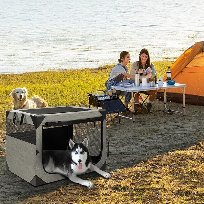 Zikopomi 30 Inch Portable Soft Foldable Dog Crate | 3 Zipper Door,Collapsible Soft Pet Kennel, Foldable Dog Cage, for Small and Medium Dogs, Indoor Outdoor Travel