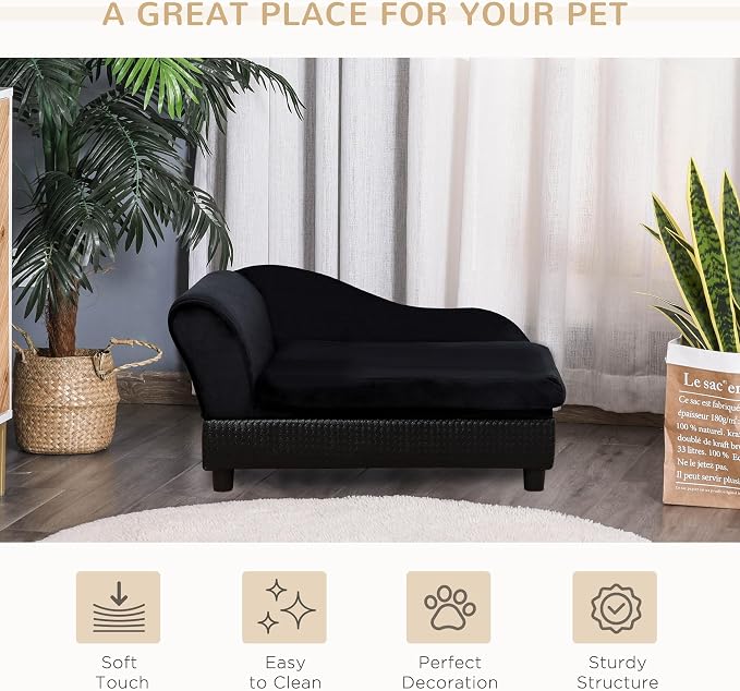 PawHut Luxury Fancy Dog Couch with Hidden Storage for Puppies, Black | Small Dog Sofa Bed with 2" Soft Foam, Modern Pet Furniture for Little Breeds