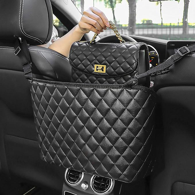 Car Net Pocket Handbag Holder, PU Leather Handbag Holder for Car,Car Handbag and Purse Holder,Car Net Handbag Holder,Car Storage for Purse & Pocket for Smaller Items