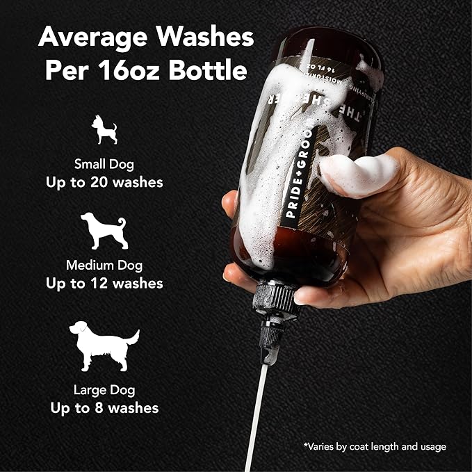 Pride and Groom The Shedder | Dog Deshedding Shampoo | All Natural Body Wash with Essential Oils & Ingredients that Reduce Pet Shedding & Fur Dander for Curly and Wavy Coats – 16oz