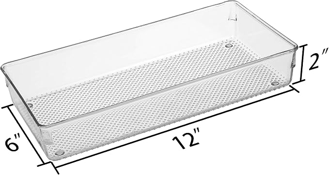 4Pack Large Size Clear Plastic Desk Drawer Dividers Drawer Organizer Wide Tray for Makeup,Kitchen Utensils,Jewelries and Gadgets 12’’x6’’