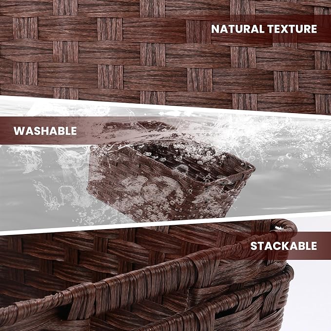 Onlytak Wicker Storage Baskets, Baskets for Shelves, Toilet Paper, Woven Storage Baskets for Organizing, Brown, 12" x 12" x 6", 2-Pack