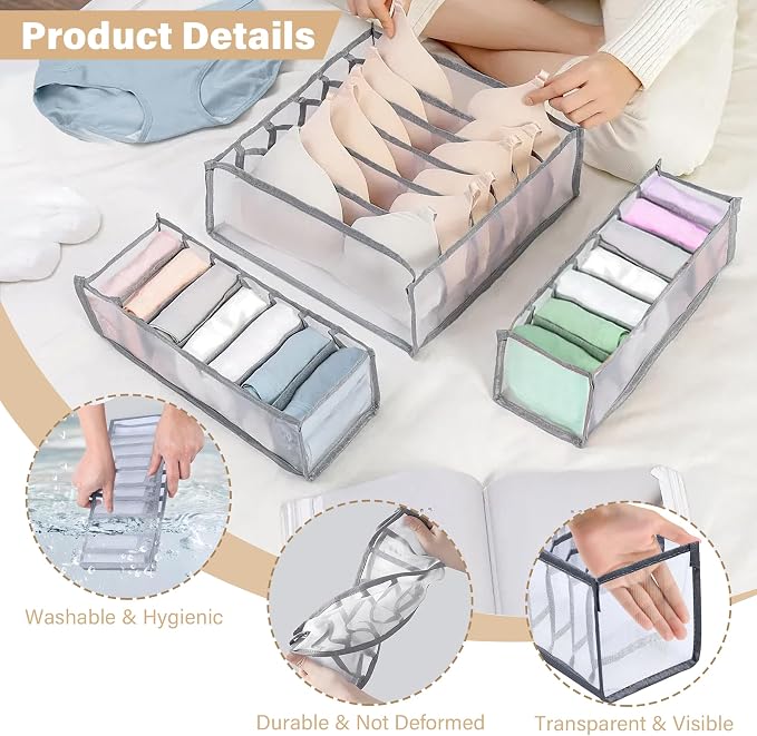 Drawer Organizer Clothes, Drawer Organizer for Clothing, Closet Organizers & Storage, Drawer Dividers for Clothes, Mesh Separation Box for Thin Jeans, Trousers, T-shirts, Skirts