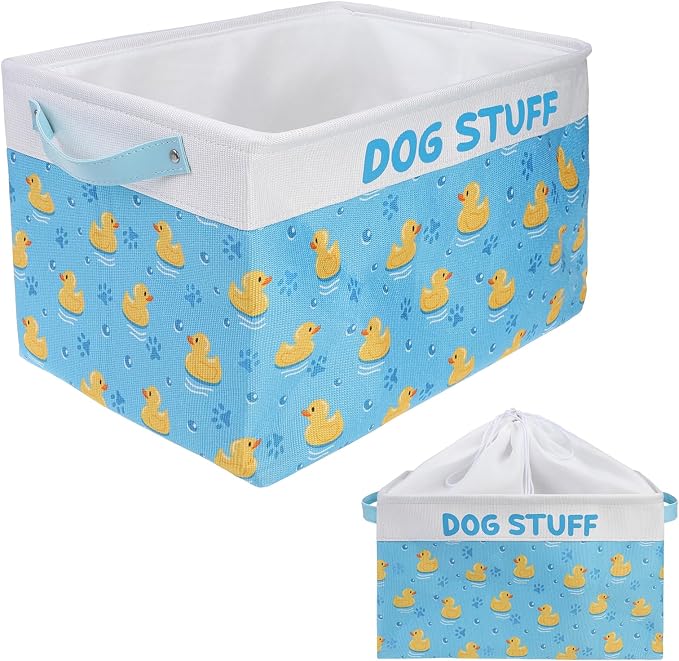 Homimp Dog Food Storage Container,Dog Toy Basket Bin Box with Comfortable Handles and Cover,Collapsible Pet Toy Storage Organizer for Accessories,Toys,Coat & Clothing,Blanket & Leash, Blue, 15"x11"x9"