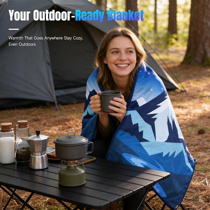 Tirrinia Waterproof Outdoor Blanket with Sherpa Lining, Windproof Foldable